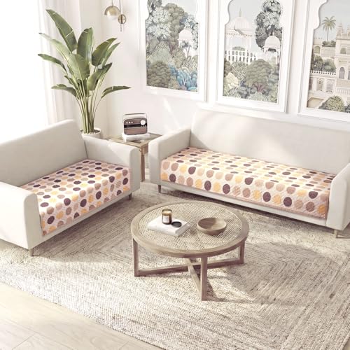 Image of HOKIPO 'Homehues Series' Printed Quilted 5 Seater Sofa Cover Set - Washable 3+2 Sofa Cover Mat | Brown Polka Dot (IN-807 + IN-809 - D4)