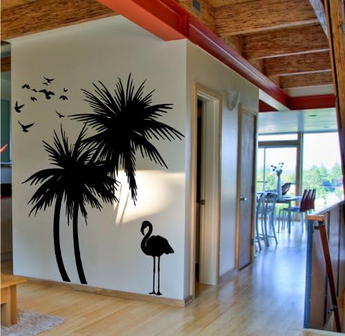 Palm Trees 6 Ft Wall Decal with Flamingo and Birds