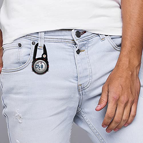 clip on multi-function digital carabiner watch backpack fob watch for men and women with alarm clock date week for nurses doctors chefs climbers home office outdoor use