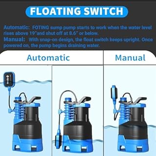 FOTING 1.5HP Sump Pump Automatic & Maunal Mode,with Float Switch, 5000GPH Big Flow Clean & Dirty Submersible Water Pump, 16FT Electric Utility Pump for Pool Draining Hot Tub Garden Basement