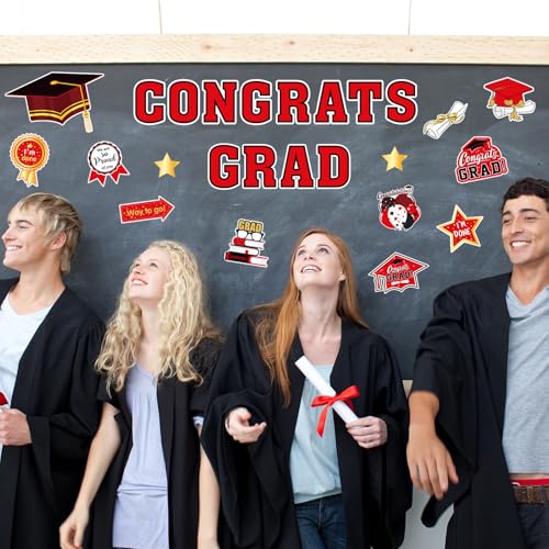 Image of JarThenaAMCS 28Pcs Graduation Car Magnets 6 Inch 2026 Congrats Grad Cap Refrigerator Stickers Automotive Cruise Garage Door Magnetic Decals for Mailbox Metal Cabinet Decor (Red, Gold)