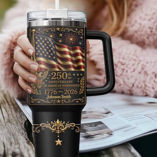 Image of Personalized 250th Anniversary Of America Tumbler - Custom Patriotic USA Flag 1776-2026 Gifts - US Eagle Freedom Cup 40oz A8 - American Independence Celebration Gifts For Men Women
