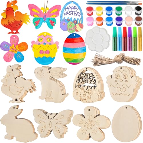 Easter Wood Slice Painting Kit, 40PCS Unfinished Wooden...