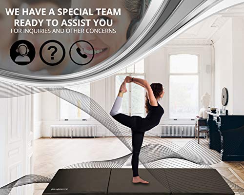 HemingWeigh Tri-Fold Gymnastic Mat; Lightweight Easy Maintenance Great for Yoga Pilates Aerobics Martial Arts; 6.25 x 2 Feet (LxW); 2 Inches Black - Thumbnail 4