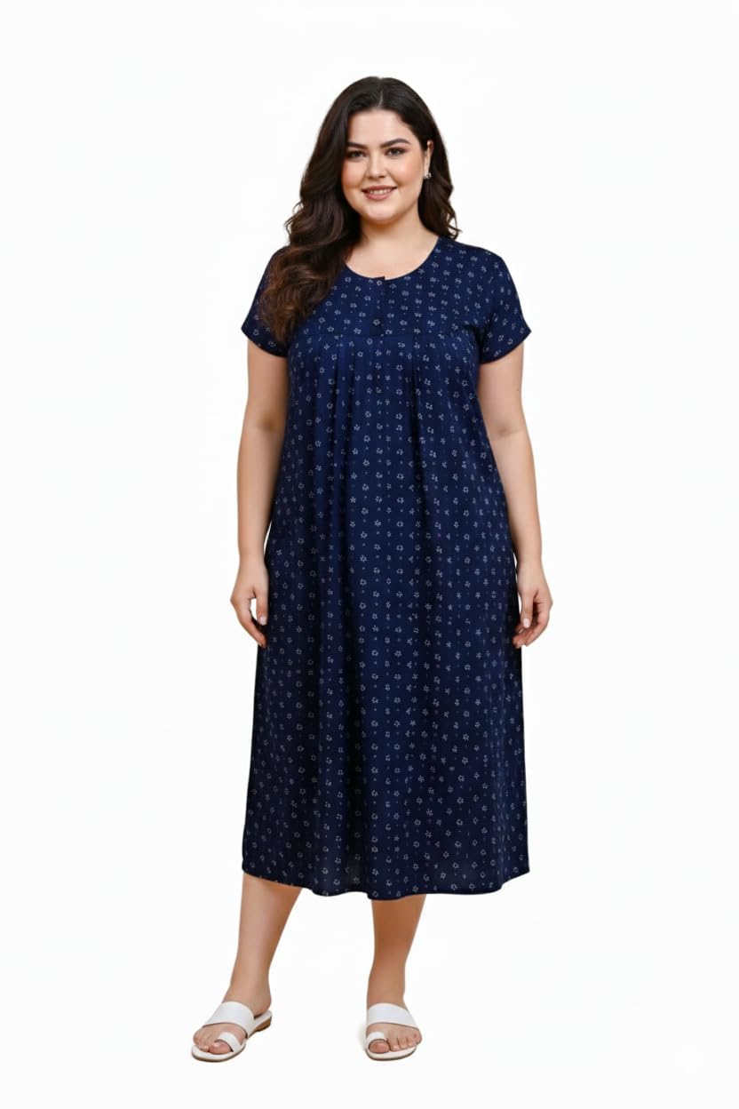 Women Cotton Night Dress Printed Culf Length Night Gown Short Nighty-image-34