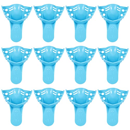 Image of JMU Dental Impression Trays, 9 Anterior Upper, Autoclavable, 12 Pcs | Perforated Disposable Impression Trays, Plastic, Blue