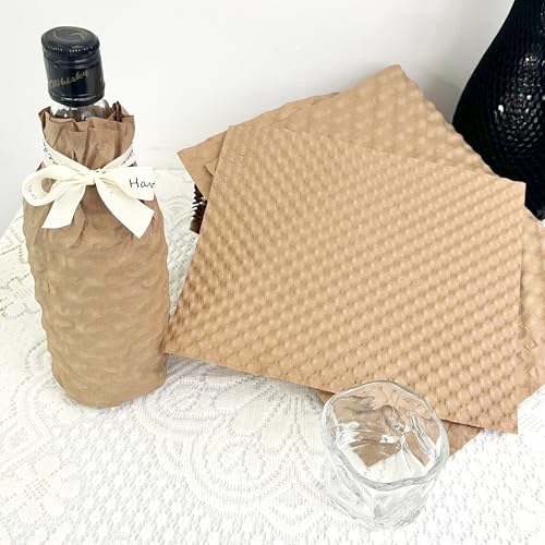 Kraftpapier-Luftpolsterfolie Für Weinflaschen 29 CM x 30 CM 15 Stück Kraftpapier Bubble Polsterblätter Kollisionsverhütung Geschenkpapier Für Umzug Versand Und Geschenkverpackung (Braun, 29x30CM)
