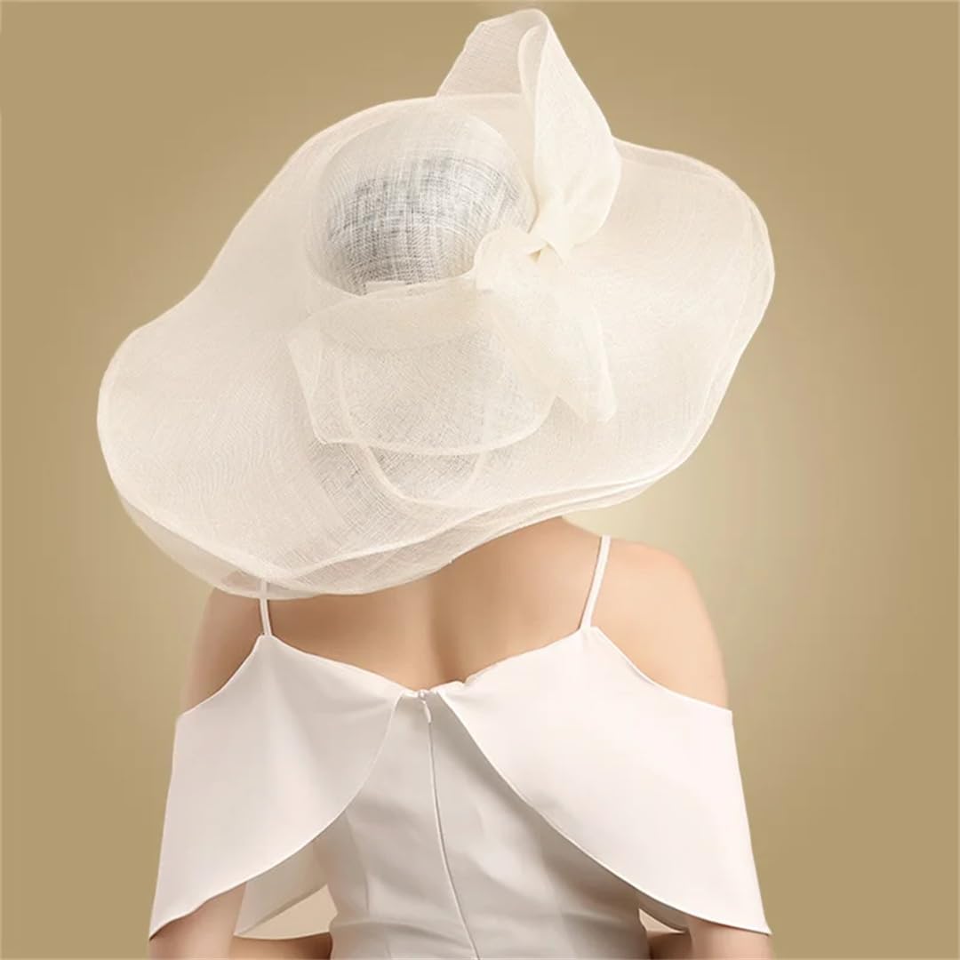 Elegante cappello da donna in sinamay pillbox fascinator per chiesa nuziale con piuma