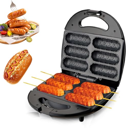 MJMLUCK Máquina para Hacer Waffles de Perritos Calientes de maíz, 850 W, con luz indicadora, Antiadherente, Calentamiento por Ambos Lados, tostadora, Prensa para Perritos Calientes, para cocinar y h