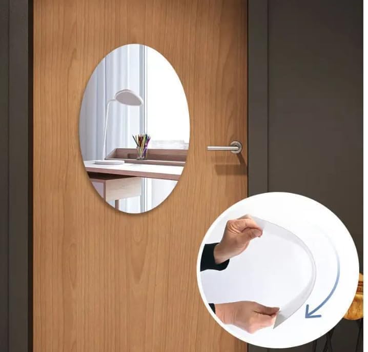 Image of Oval Shape Adhesive Mirrors Sticker for wall on Tiles (30 * 20, Oval) Bathrooms, Bedroom Living Room Basin Mirror Bathroom Wall Mirror Stickers Unbreakable Plastic wall (Basin Mirror Bathroom 01)