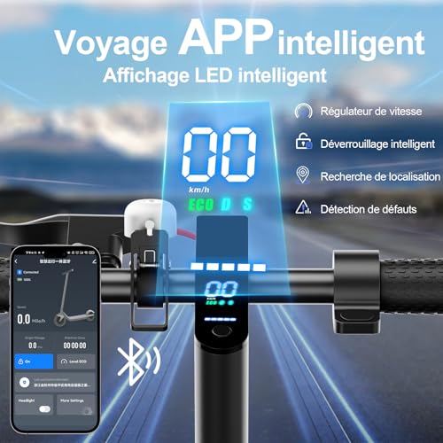 Trottinette Electrique Adulte antivol Ultra Legere, Autonomie 30km Trotinette Électrique Pliable 350W Batterie 36V 7.8Ah, pneus nid d'abeille increvables APP déverrouillée Scooter Electrique Adulte – Image 5