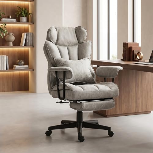 Image of HOMCOM Massage Executive Office Chair with 6 Vibration Points, 400LBS Heated Big and Tall Office Chair with Foot Rest and Lumbar Support, Microfiber Reclining Computer Desk Chair, Gray