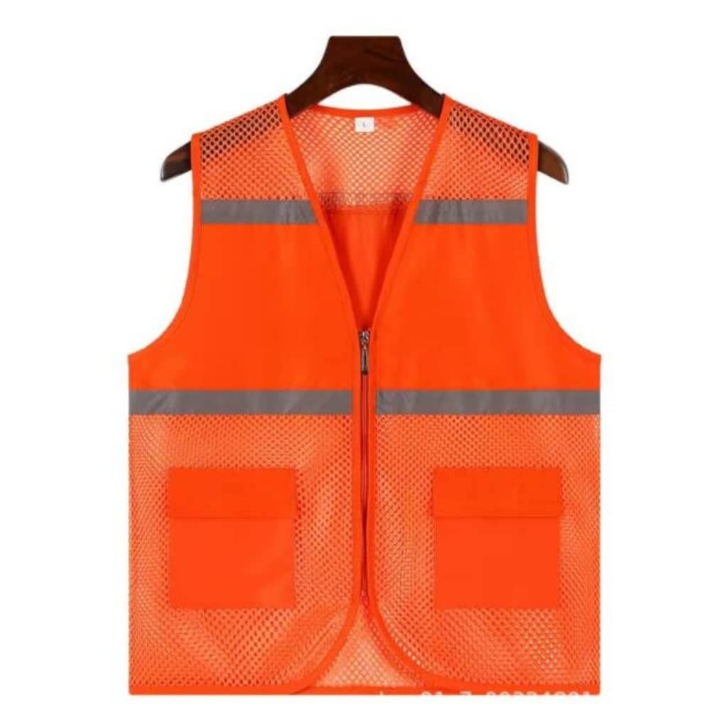 Chaleco Reflectante de Alta Visibilidad, Malla Reflectante, Chaleco de Seguridad de Alta Visibilidad con Bolsillos y Cremallera, Chaqueta Reflectante de Seguridad (Naranja XL)