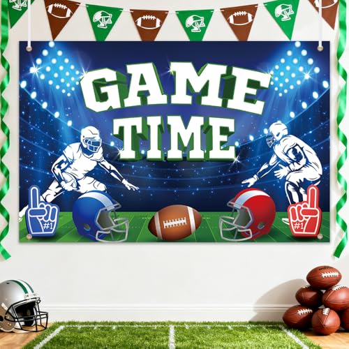 AIBIIN Game Time Banner Football Party Decorations for American Football Theme Game Day Sports Party Decorations Supplies Birthday Banner Indoor Outdoor Decor 70.8 x 43.3 Inch