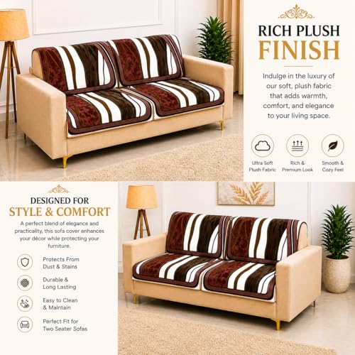 Image of Homerz Premium 'Luxe Series' Holland Velvet Sofa Cover | Smooth Finish | Anti-Skid Fleece Backing | Soft Touch Couch Protector for Living Room (Ocean Crest, 5 (3+1+1) Seater, Seat Cover with Backrest)