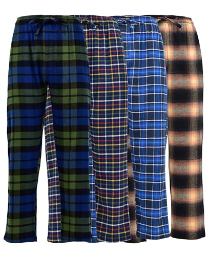 Consejos para Comprar Pantalones de pijama para Hombre que Puedes Comprar On-line. 44 Andrew Scott - Paquete de 4 pantalones de pijama de franela para hombre | Pantalones de pijama de franela ultra suaves con cordón, Paquete de 4 cuadros clásicos surtidos, Medium