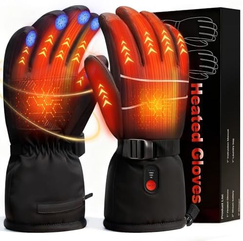 Heated Gloves for Men Women: Electric Rechargeable Heated Warm Gloves, Ski Mitten Waterproof Touchscreen Snow Mitts for Winter Skate Skiing Camping Hunting Hiking Arthritis Hands