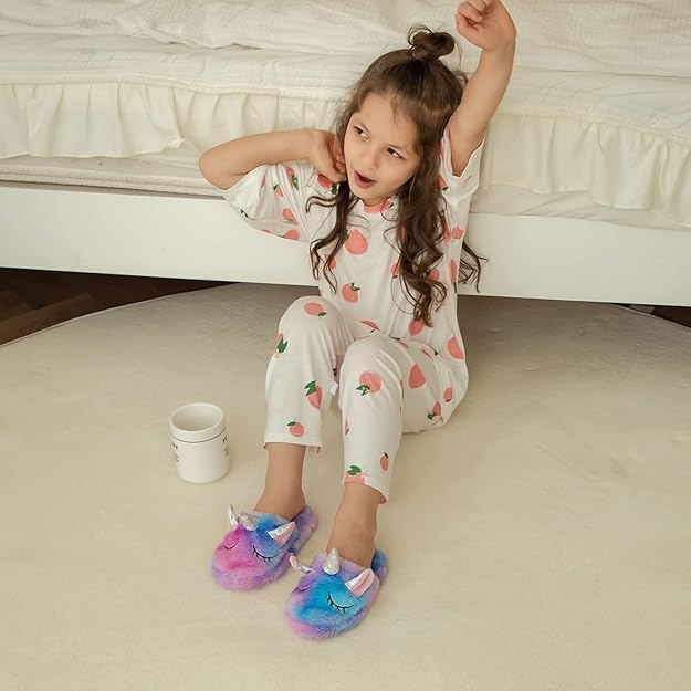 KAKU NANU Kids Slippers Fluffy Warm Rainbow Shoes Memory Foam Home Slides for Girls Boys - Image 7