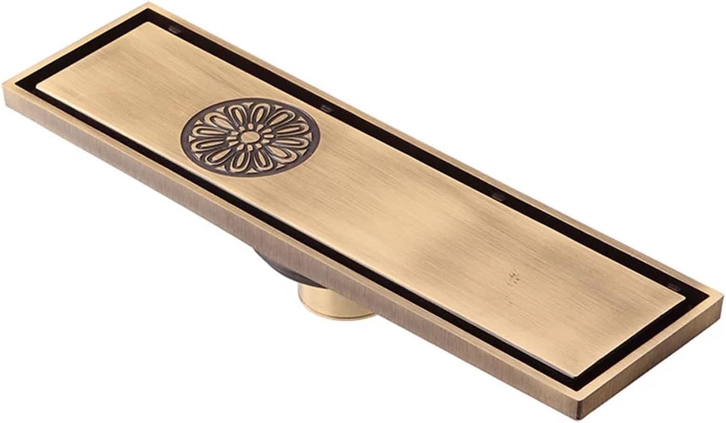 Shower Floor Drain,12 INCH Bathroom Floor Drain Brass Rectangle Shower Drain with Quadrato Pattern Grate Removable and Hair Strainer,B (Color : B)