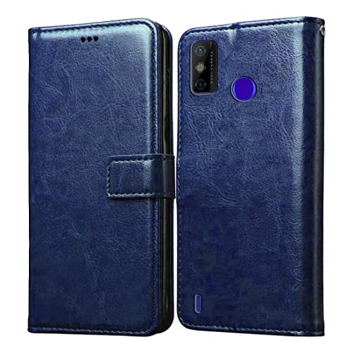 Image of Flip Cover Compatible with Tecno Spark 6 Go | Premium Leather Finish | Inbuilt Pockets & Stand | Flip Cover Back Case for Tecno Spark 6 Go (Blue)
