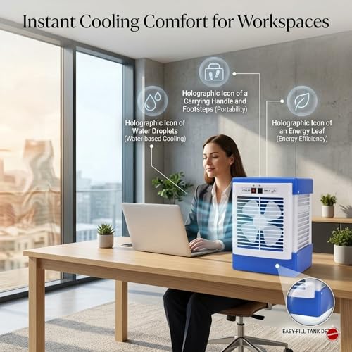 Image of DRUMSTONE Personal Air Cooler with Water Tank for Home, Office & Bedroom | Portable Evaporative Air Cooler | Energy Efficient Mini Desert Cooler | Lightweight Personal Room Cooler