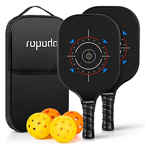 ropoda Pickleball Paddles, Lightweight Fiberglass Surface Pickleball Set, Pickleball Paddles Set of 2 with 4 Pickleballs and Portable Bag, Pickleball Rackets for Beginners and Professional Players