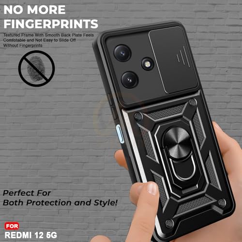 Image of Armor Bumper Back Cover Case for REDMI 12 5G /Poco M6 PRO 5G Rotating Camera Cover, Ring Holder & Kickstand | Heavy Duty & 360 Degree Protection REDMI 12 5G /Poco M6 PRO 5G Back Cover (Black)
