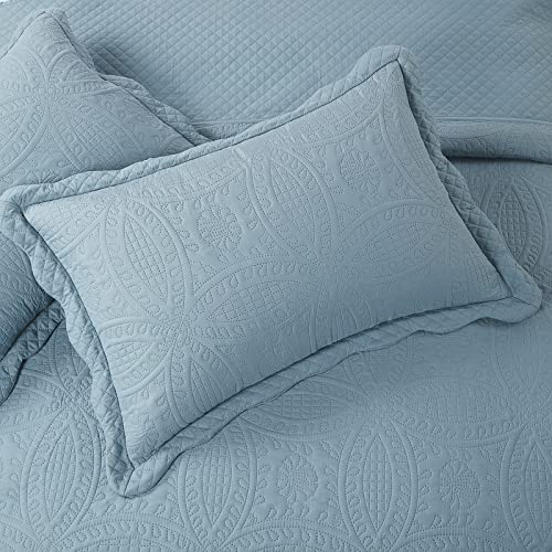 Hombys Oversized King Bedspreads 128X120, 3 Pieces Quilt Set, Lightweight, Soft & Extra Oversized Coverlet Bedding Set For All Seasons, Spa Blue Patchwork #TOP2