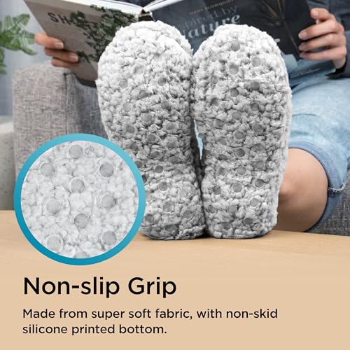 Image of Brookstone Plush Footies - Memory Foam Slippers with Ultra-Soft Sherpa, Non-Skid Sole, One-Size-Fits-Most, Machine Washable for Women, Stocking Stuffers and Christmas Gifts