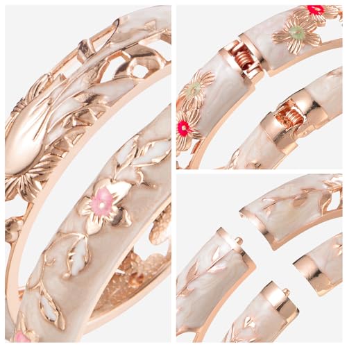 UJOY Colors Handcraft Jewelry Cloisonne Bracelet Enamel Hollowed Bird Spring Hinged Womens Bangles Gifts Box 88A31-55C494