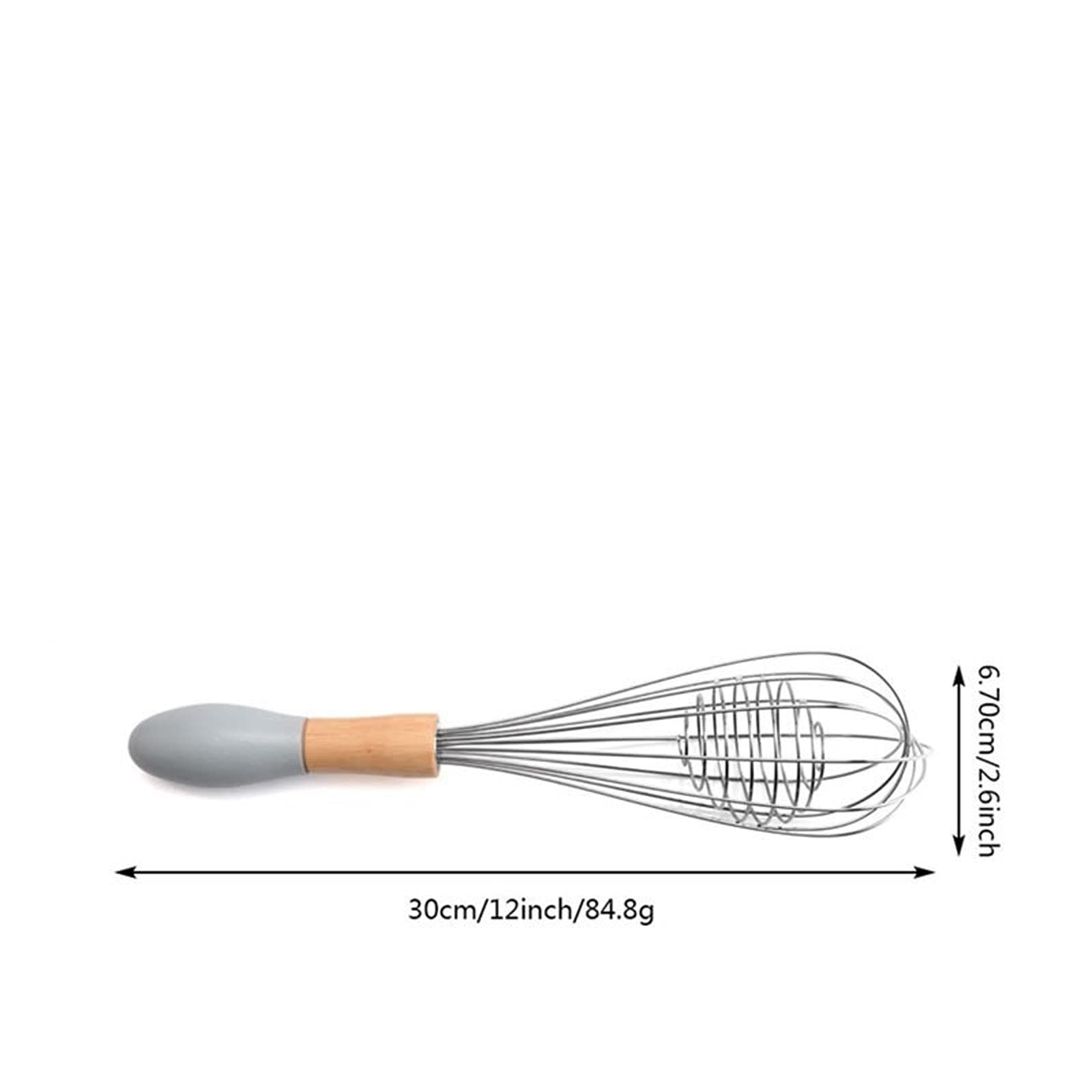 Batidor de cocina, batidor huevos manual con mango madera, mano acero inoxidable for amasar y batir crema, utensilios for hornear (rosa)(Grey)