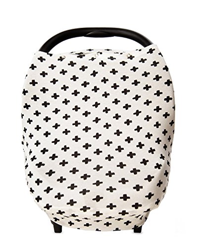 Stretchy Baby Car Seat Cover Canopy with Snaps Multi-use Nursing, Shopping Cart, & High Chair Cover 4 in 1 Design 