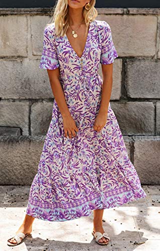 R.Vivimos Womens Summer Floral Print Cotton Short Sleeve Flowy Dress3