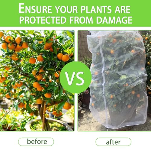4 Pack Garden Plant Netting Fruits Blueberry Bushes Protection Net Covers Bags with Drawstring, 2 Size Tomato Protective Cover Netting Barrier for Protect Citrus Flower from Insect Bird Eating - Thumbnail 6