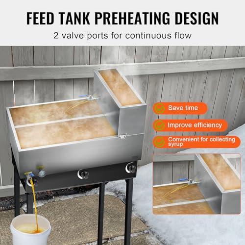 Image of VEVOR Maple Syrup Evaporator Pan, 35 Gal, 36 x 24 x 9.3 Inch Maple Syrup Pan, 304 Stainless Steel Maple Syrup with Thermometer, 2 Valves and 3 Heating Methods, for Home, Outdoor