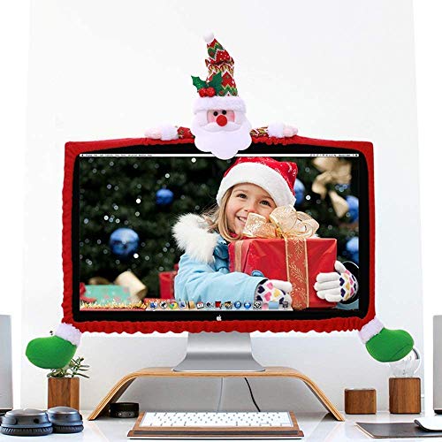 Christmas Computer Monitor Cover, WREWING Elastic Christmas Decorations Computer Monitor Border Cover, Elastic Laptop Computer Cover for Home Office Decorations and New Year Gift Ideas (Santa Claus)