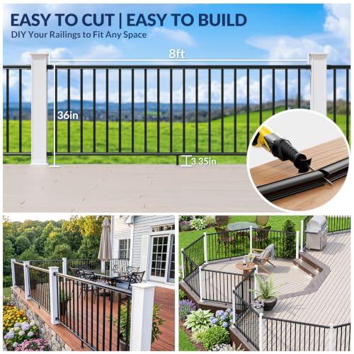 Image of Egadis 3 Pack 36 in x 8 ft Aluminum Porch and Deck Railing Kit Without Post