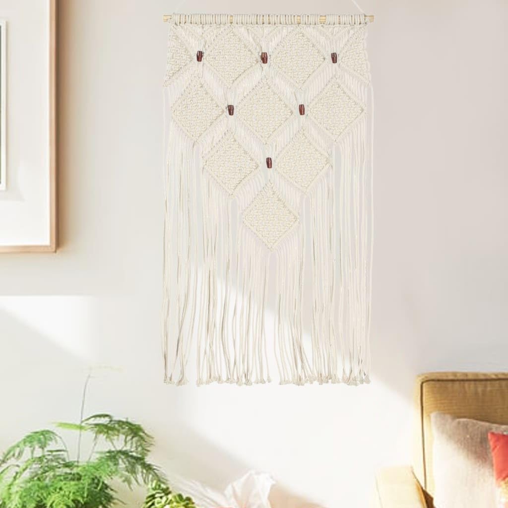 LKJVFCPW Makrama, ozdoba na ścianę, 40 x 80 cm, bawełna, styl boho, dekoracja ścienna do salonu, sypialni, ręcznie wykonany, dywan ścienny, kolor kremowy