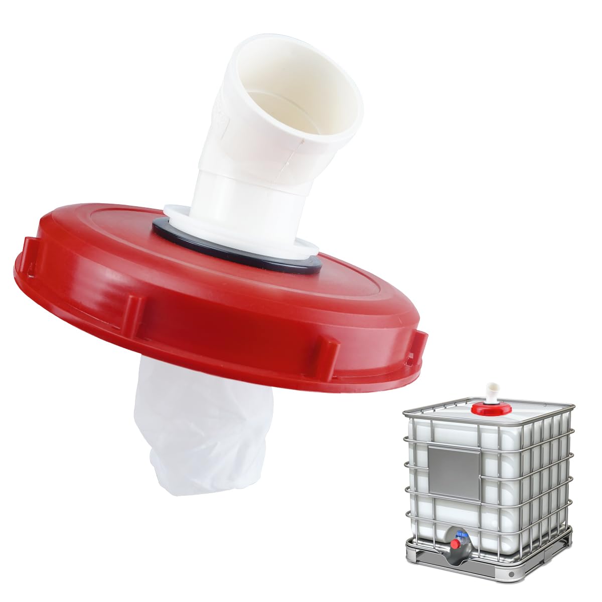 Bouchon IBC 245 mm avec filtre lavable et raccord de tuyau 45°