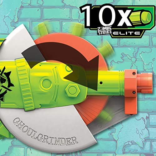 NERF Zombie Strike Ghoulgrinder Blaster -- Rotating 10-Dart Wheel, 10 Official Zombie Strike Elite Darts -- for Kids, Teens, Adults