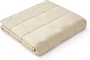 YnM Weighted Blanket,Heavy 100 Percent Oeko-Tex Certified Cotton Material, Bed Blanket for One Person of 140lbs, Ideal for Queen/King Bed (60x80 Inches, 15 Pounds, Khaki)