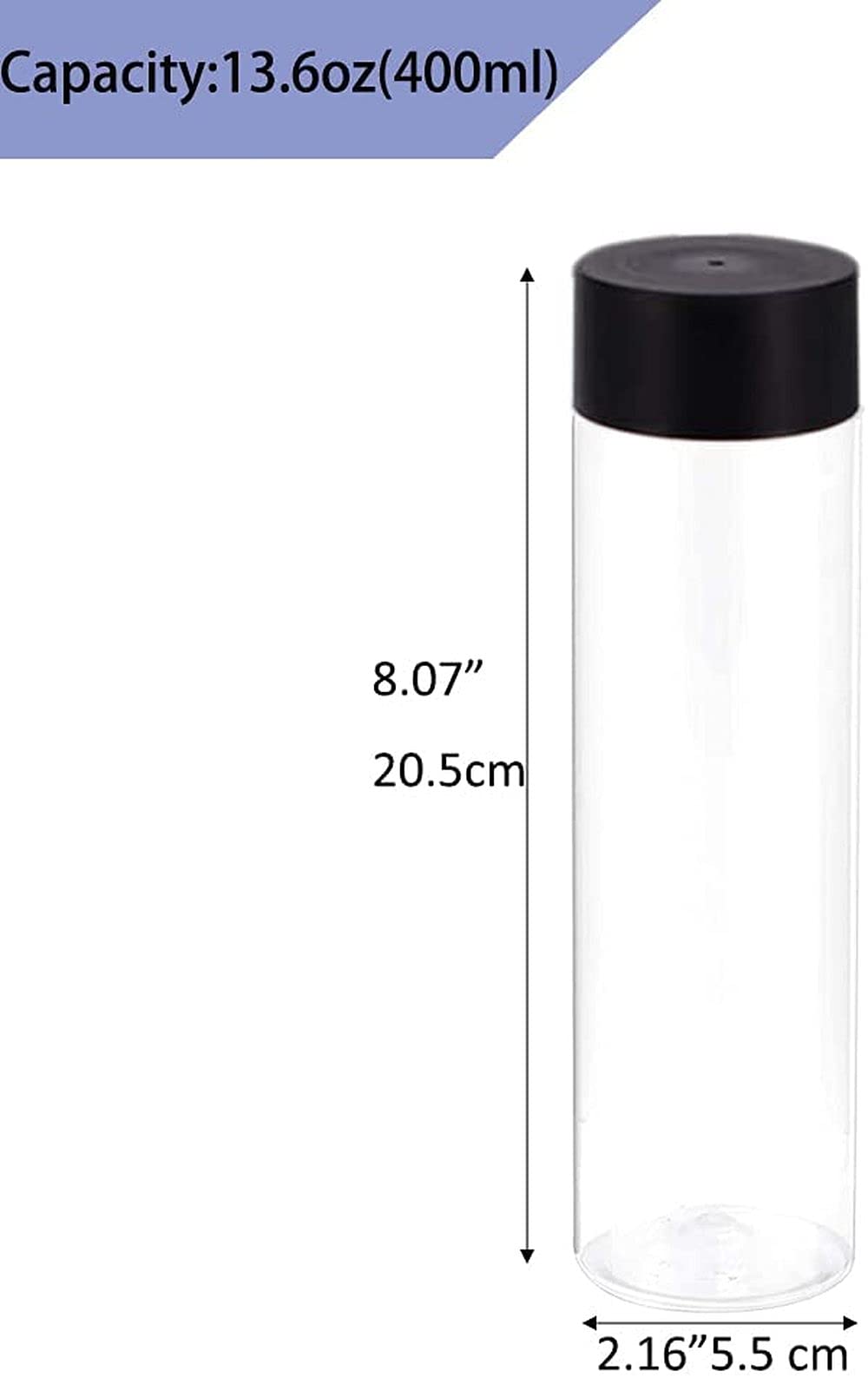 Bottiglie riutilizzabili per frullati, confezione da 12 bottiglie in plastica PET trasparente con coperchio nero, perfette per succhi di frutta e latte fatti in casa, 500 ml