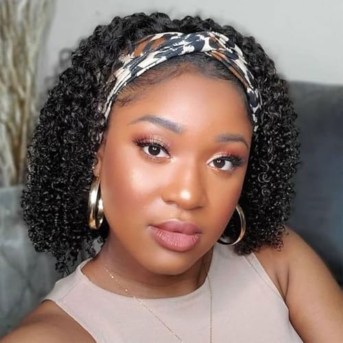 Image of Punmasa Kinky Curly Headband Wig Human Hair 180% Density Glueless Wigs for Black Women 10A Afro Kinky Curly None Lace Front Wig Real Human Hair Natural Curls 12 Inch