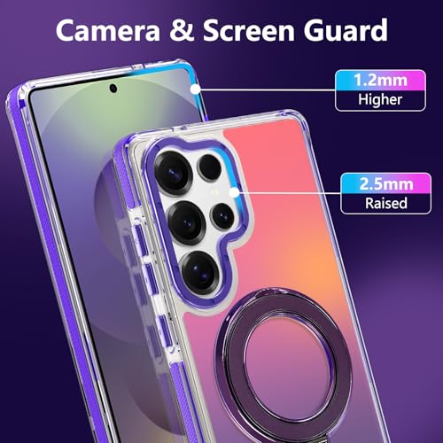 Image of Magnetic for Samsung Galaxy S25 Ultra Case with Stand [Compatible with Magsafe] [Cute Fluorescent Design] [1 Screen Protector] Slim Translucent Matte Case for Galaxy S25 Ultra 6.9 inch, Purple