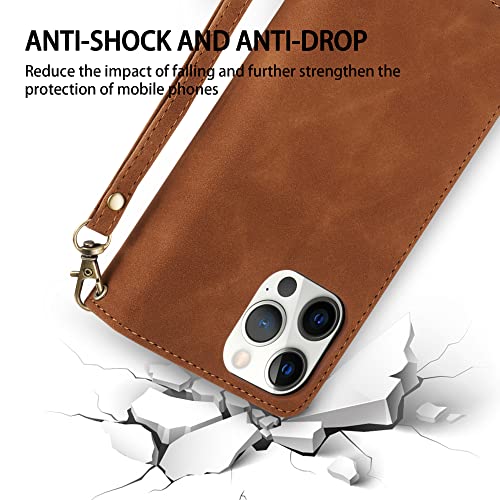 ZZXX for iPhone 12/12 Pro Wallet Case Zipper Pocket 6.1 inch,Brown - image 7