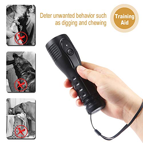 PetUlove Handheld Ultrasonic Dog Repeller, Dog Bark Deterrent Rechargeable with LED Flashlight Infrared Anti Barking Device Good Behavior Dog Training (Black)
