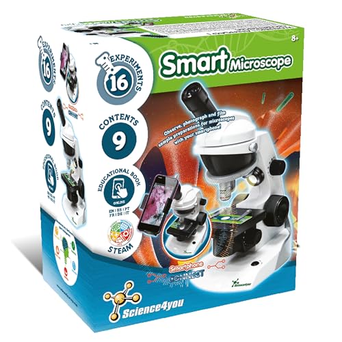 Science4you - Microscopio para Niños +8 Años - Laboratorio de Quimica: Microscopio con Soporte para Smartphone y Muestras Preparadas - Kit de Ciencia para Niña y Juegos Educativos Niños 7 8 9 10+ Años