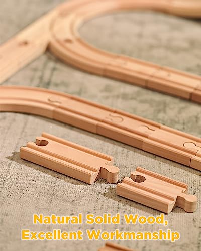 Image of SainSmart Jr. Wooden Train Track 24pcs, Track Expansion Compatible with All Major Brands Toddler Railway Toy Train Set Boys Train Set 3+