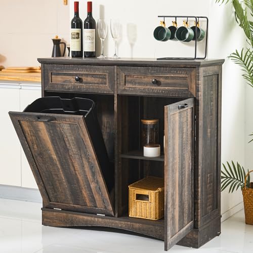 Spurgehom 13 Gallon Tilt Out Trash Cabinet with Drawers and Shelves