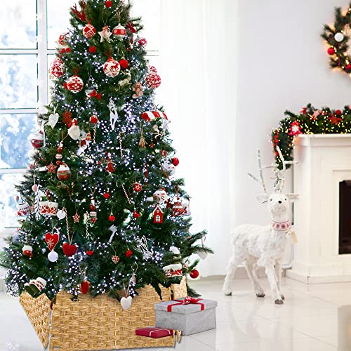 Feqo Christmas Tree Collar Rattan Wicker Christmas Tree Basket Skirt Plastic Ring Base Cover Bottom For Xmas Tree Party Ornaments Holiday Home Decor (Burly Wood) #TOP5